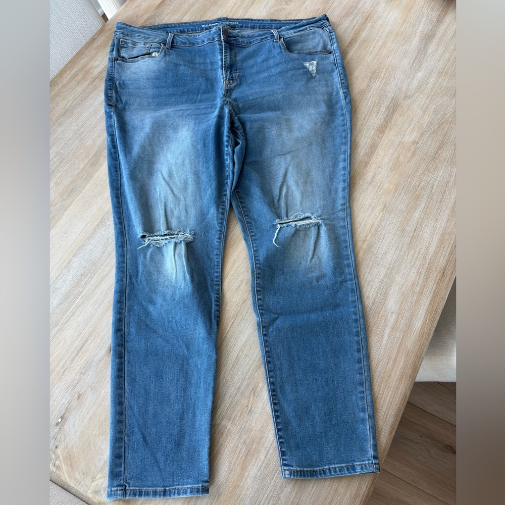 Old Navy Rockstar Mid Rise Distressed Skinny Jeans